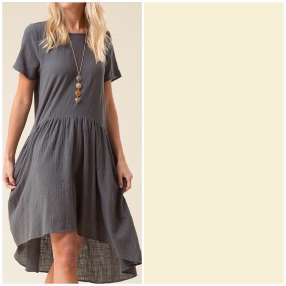 Gray High-Low Short Sleeve Dress - Picture 2 of 4